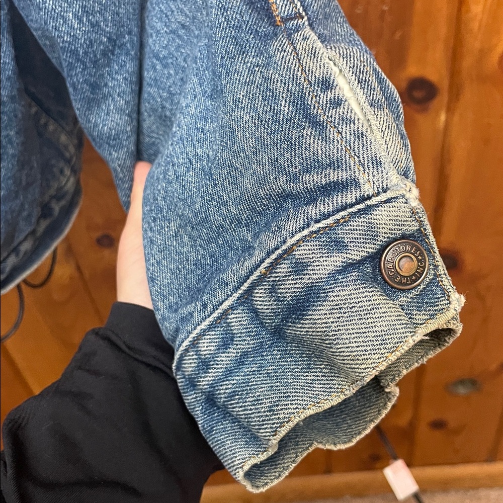 80s Gap Mens Large Sherpa Collar Lined Faded Denim Jean Jacket vintage coat - Picture 7 of 13